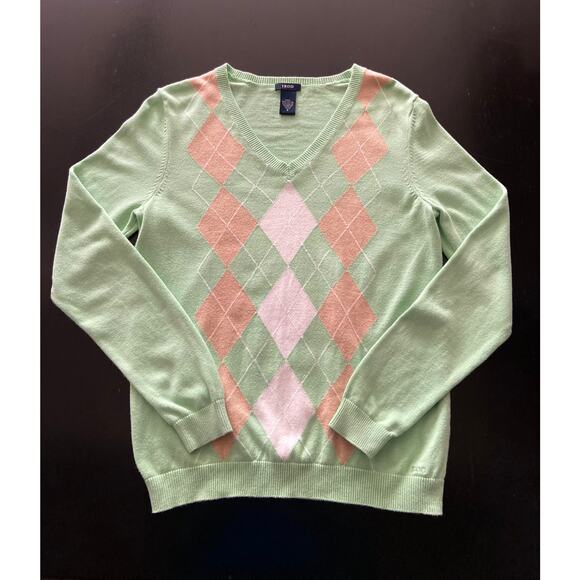IZOD Pastel Green Argyle V-Neck Sweater sz S - Picture 3 of 11